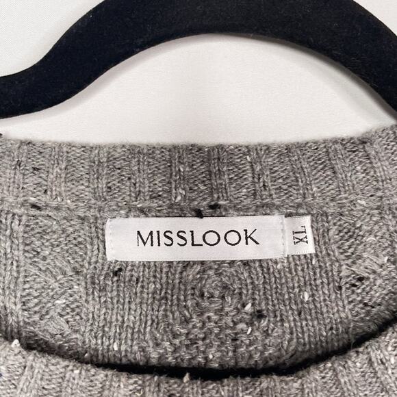 Misslook Womens XLarge Gray Marled Cableknit Crew Neck Pullover Sweater Cotton - Picture 6 of 8